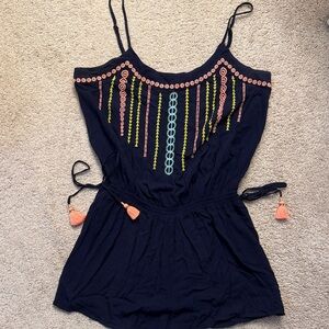 Lilly Pulitzer Navy Camisole with Colorful Embroidery